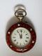 Antique Silver Red Enamel Dido Ladies Pocket Watch Decorated With Pearls C1880