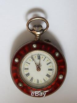Antique Silver Red Enamel Dido Ladies Pocket Watch decorated with Pearls c1880