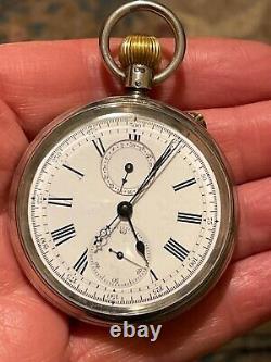 Antique Silver The Ascot Patent Chronograph Pin Set Pocket watch 1887 working