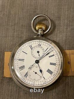 Antique Silver The Ascot Patent Chronograph Pin Set Pocket watch 1887 working
