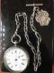 Antique Sold Silver Pocket Watch Working! & Lovely Unusual Albert Chain. 166g