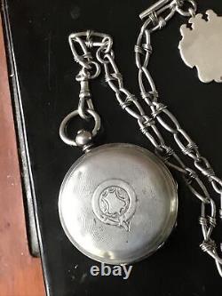 Antique Sold Silver Pocket Watch Working! & Lovely Unusual Albert Chain. 166g