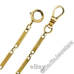 Antique Solid 14k Yellow Gold Long Textured Etched Link 13.5 Pocket Watch Chain