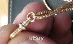 Antique Solid 14k Yellow Gold Slide Pocket Watch Chain FOB