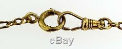 Antique Solid 14k Yellow Gold+enamelpocket Watch Fancy Links Chain15 Inches