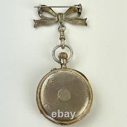 Antique Solid 800 Silver Aubeat Geneve Swiss Fob Watch On Enamel Brooch Nurses
