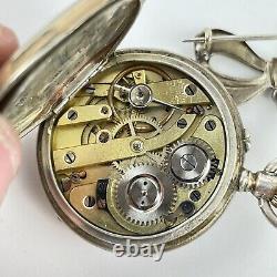 Antique Solid 800 Silver Aubeat Geneve Swiss Fob Watch On Enamel Brooch Nurses