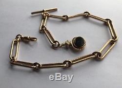 Antique Solid 9ct 9k Solid Gold Paperclip Link Albert Watch Chain Swivel Fob 21g