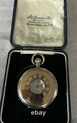 Antique Solid 9ct Gold Hallmarked Benson Half Hunter Pocket Watch. Original Box