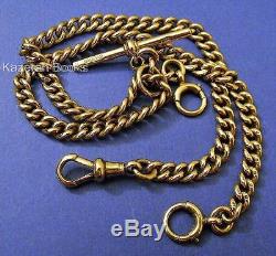 Antique Solid 9ct Rose Gold Double Fob Pocket Watch Albert Chain Floating T Bar