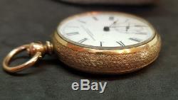 Antique Solid Gold 9k Pocket Fob Watch White Enamel Dial