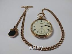 Antique Solid Gold Pocket Watch, Albert Chain & Fob Excellent Condition in GWO