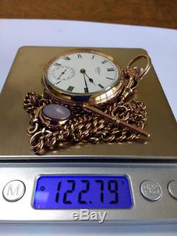 Antique Solid Gold Pocket Watch, Albert Chain & Fob Excellent Condition in GWO