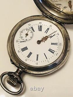Antique Solid Silver 800 Gents Manual Full Hunter Pocket Watch. Fully Working
