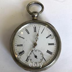 Antique Solid Silver 800 Pocket Watch G. T Cylinder 10 Jewels Working A/F