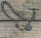 Antique Solid Silver Albert Pocket Watch Chain & T-bar With 1 Shilling Coin