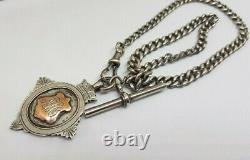 Antique Solid Silver Albert Pocket Watch Chain With Fob 28.1 G