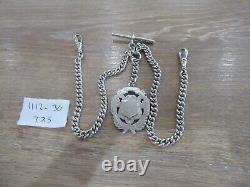 Antique Solid Silver Double Albert Pocket Watch Chain & Fob. Matching Hallmarks