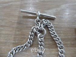 Antique Solid Silver Double Albert Pocket Watch Chain & Fob. Matching Hallmarks