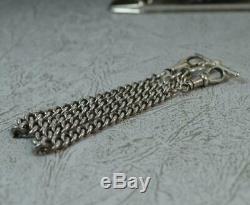 Antique Solid Silver Double Albert Pocket Watch Chain Necklace