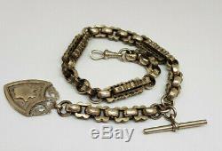 Antique Solid Silver Double Albert Pocket Watch Chain With Fob 67 G