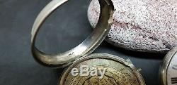 Antique Solid Silver Gentleman's Verge Fusee Pair Case Pocket Watch Not Work