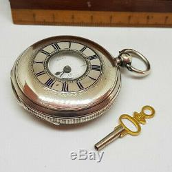Antique Solid Silver Half-hunter Fusee Pocket Watch With Key