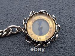 Antique Solid Silver Hallmarked Single Albert Watch Chain And Compass Fob 3