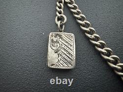 Antique Solid Silver Hallmarked Single Albert Watch Chain And Silver Book Fob 17
