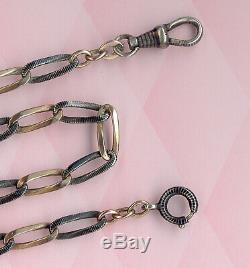 Antique Solid Silver Niello And Vermeil Gold Pocket Watch Chain Seal 800