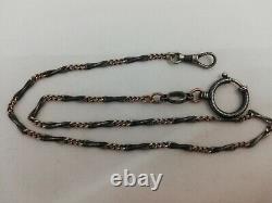 Antique Solid Silver Niello Gold Plate Pocket Watch Chain