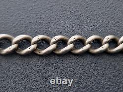 Antique Solid Silver Single Albert Watch Chain And Fob Long Heavy 76.80gr Ref. 1