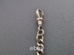 Antique Solid Silver Single Albert Watch Chain And Lucky Coin Fob Rare 6