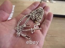 Antique Solid Sterling Silver Double Albert Pocket Watch Chain