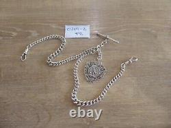 Antique Solid Sterling Silver Double Albert Pocket Watch Chain & Fob