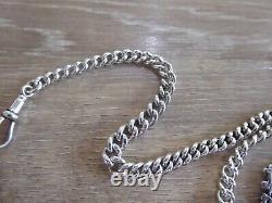 Antique Solid Sterling Silver Double Albert Pocket Watch Chain & Fob