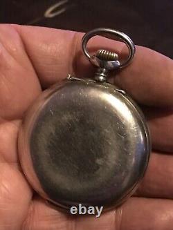 Antique Solid Sterling Silver Novelty Extremely? Rare Eterna Alarm Pocket Watch