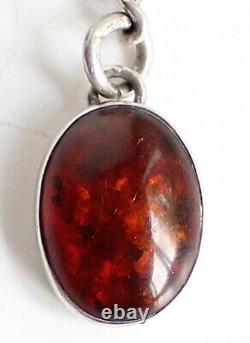 Antique Solid Sterling Silver Pocket Watch Albert Chain & amber fob Rare