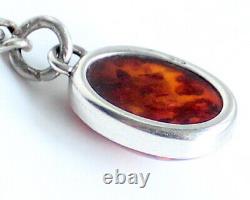 Antique Solid Sterling Silver Pocket Watch Albert Chain & amber fob Rare
