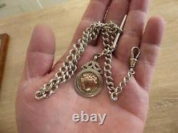 Antique Solid Sterling Silver Single Albert Pocket Watch Chain & Fob