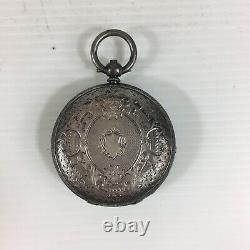 Antique Sterling Silver Cased Ladies Pocket Watch 4cm Face Diameter
