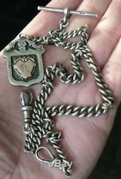 Antique Sterling Silver Double Albert Pocket Watch Chain & Fob