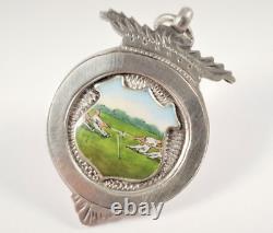 Antique Sterling Silver & Enamel Pocket Watch Fob Medal