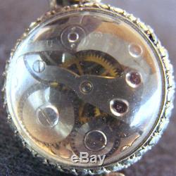 Antique Sterling Silver Enameled Blackamoor Brooch Bucherer Swiss Skeleton Watch