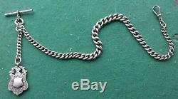 Antique Sterling Silver Graduating Link Single Albert Pocket Watch Chain & Fob