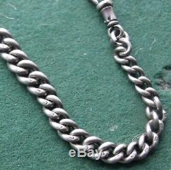Antique Sterling Silver Graduating Link Single Albert Pocket Watch Chain & Fob