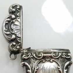 Antique Sterling Silver Rococo Hidden Photo Pocket Watch Fob Vesta Match Safe