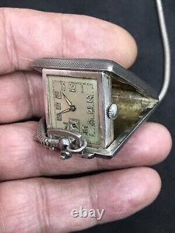 Antique Sterling Solid SILVER Traveling Pocket Watch With Albert? Snake Chain