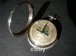 Antique Sun and Moon Silver Verge Fusee Pocket Watch / Chatelaine chain 1800s
