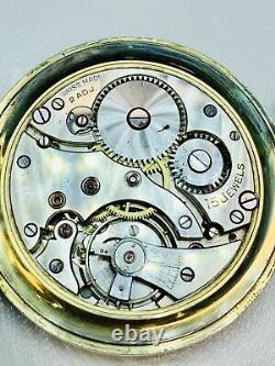 Antique Swiss 16s Open Face 15 Jewel Pocket Watch Gold Plated Full Working